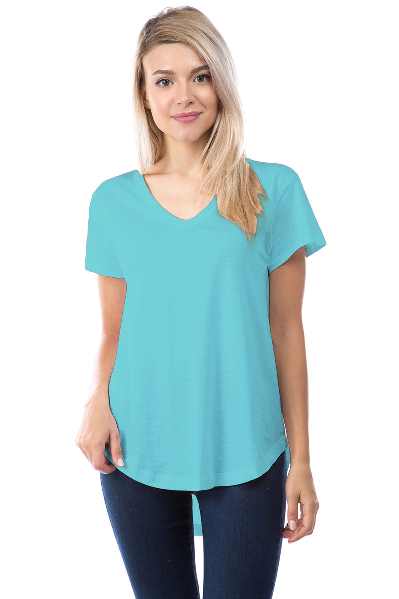 Short Sleeve V-Neck Blue Radiance | front side