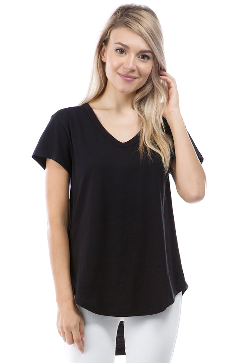 Short Sleeve V-Neck - black | front side 