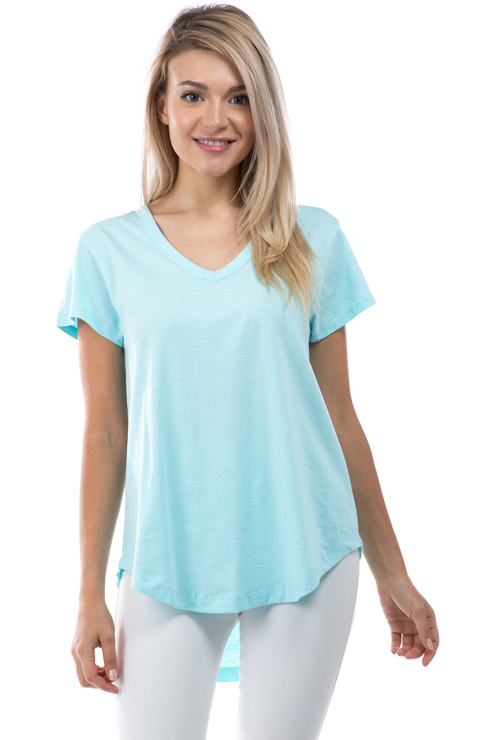 Short Sleeve V-Neck AQUA | front side