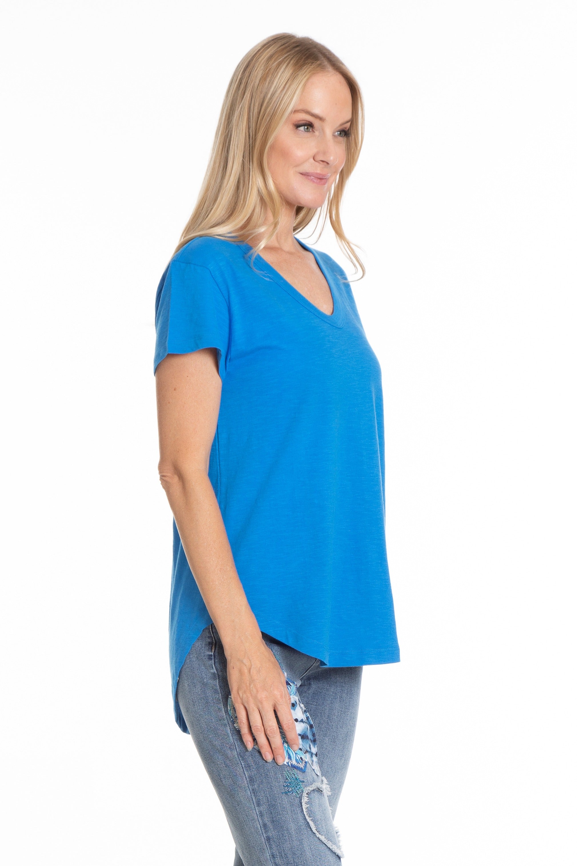 Short Sleeve V-Neck French Blue | right side