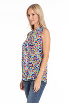 Ikat Inspired Multi Color - Button up Tank Side APNY