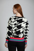 Houndstooth Pattern Pullover With Color Band APNY