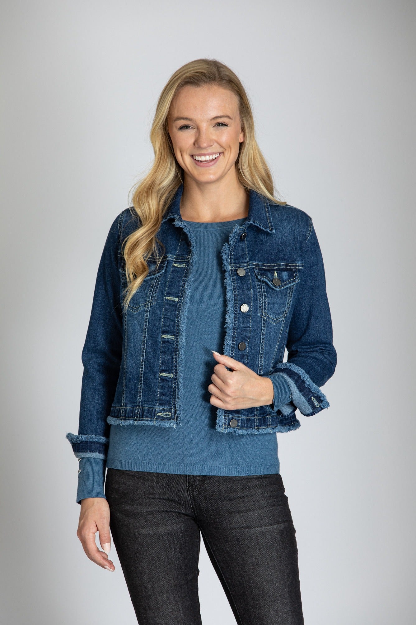 Jean Jacket With Frayed Detail - Indigo