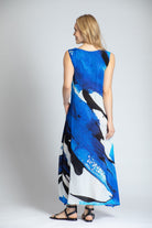 Blue & White Abstract Print - V-neck Tank Long Dress