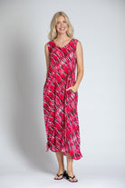 Diagonal Ikat Print - V-neck Tank Long Dress