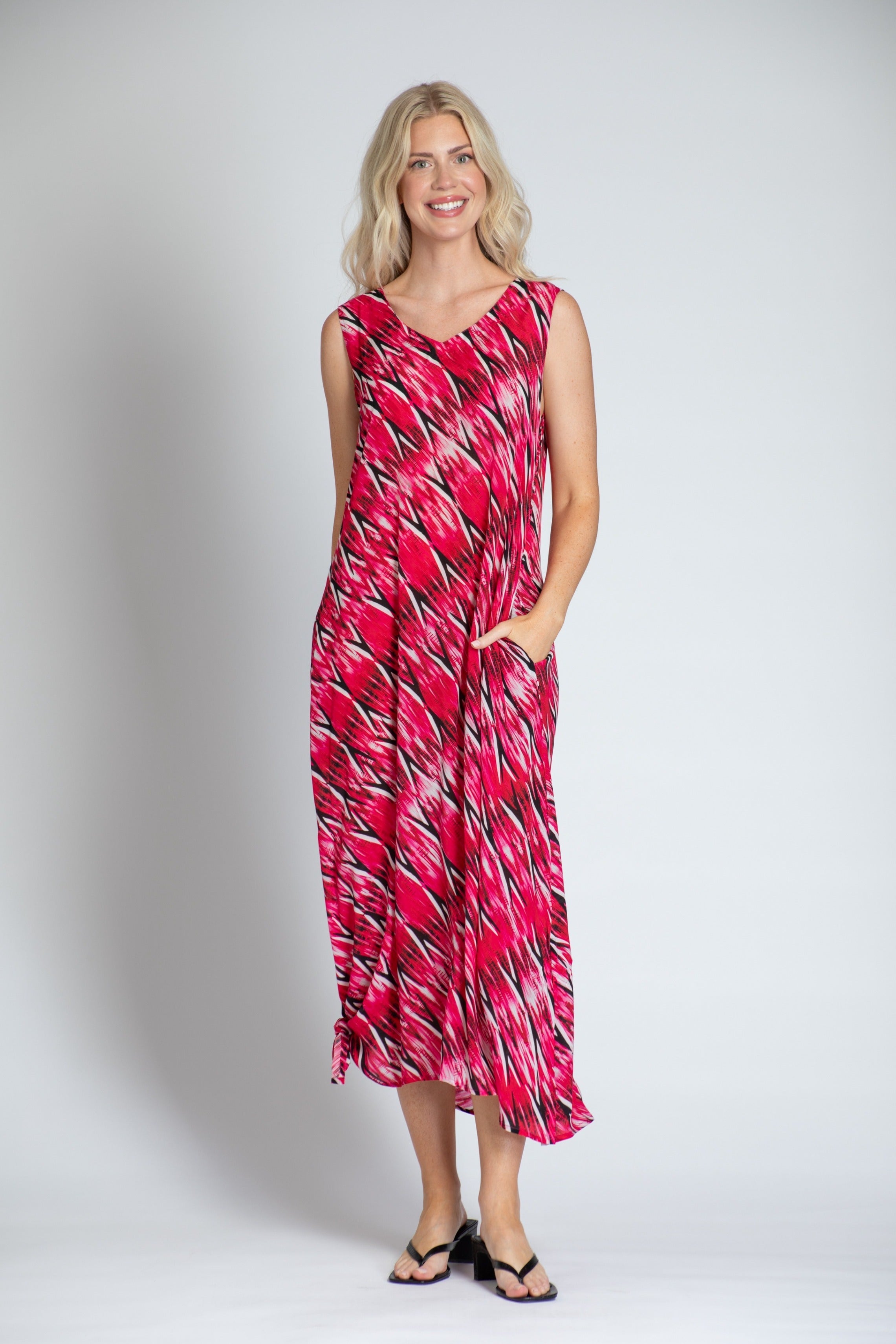 Diagonal Ikat Print - V-neck Tank Long Dress