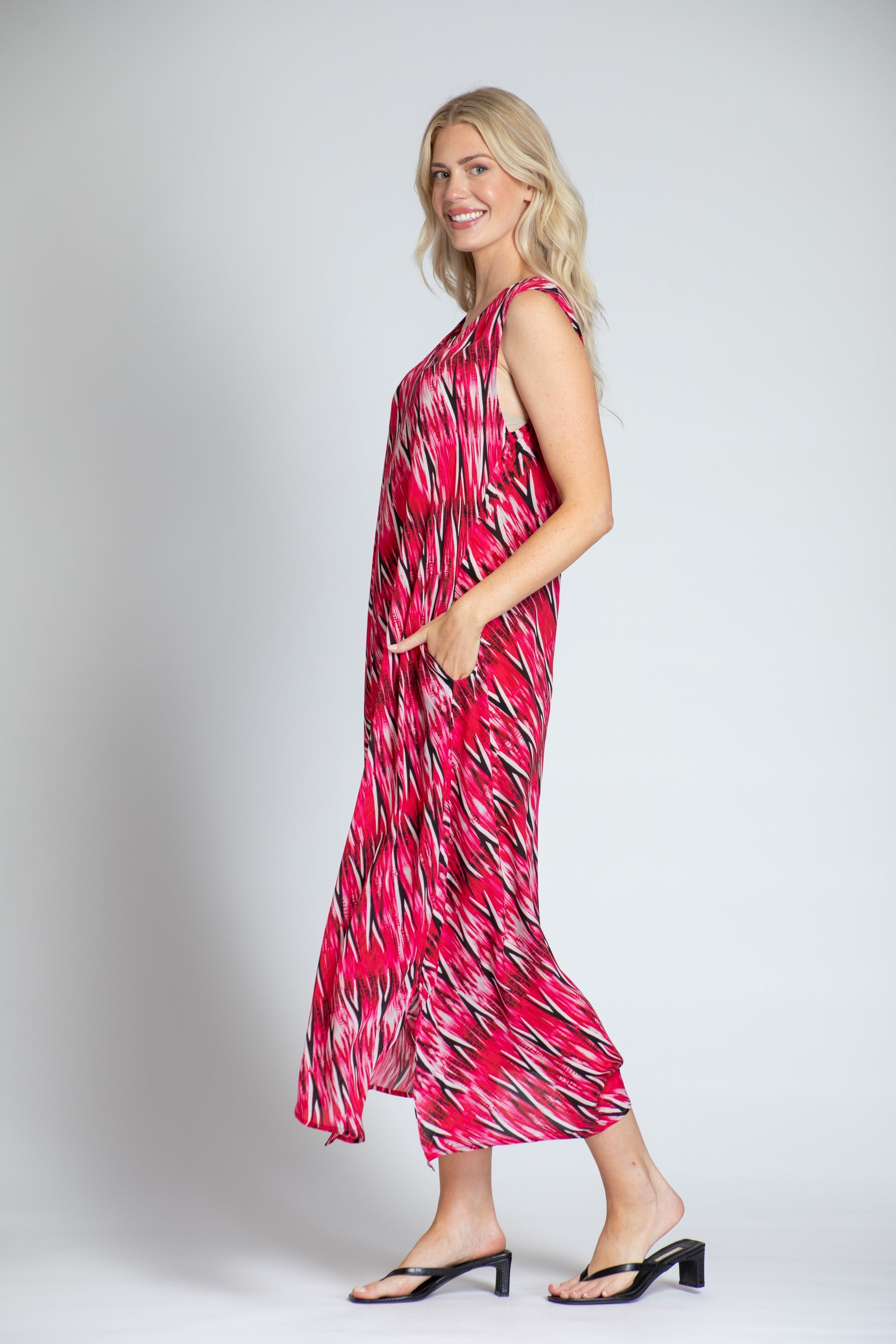 Diagonal Ikat Print - V-neck Tank Long Dress