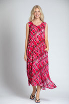 Diagonal Ikat Print - V-neck Tank Long Dress