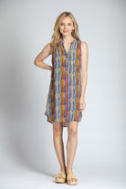 Kaleidoscope Tree Print - Sleeveless 1/2 Button-up Dress