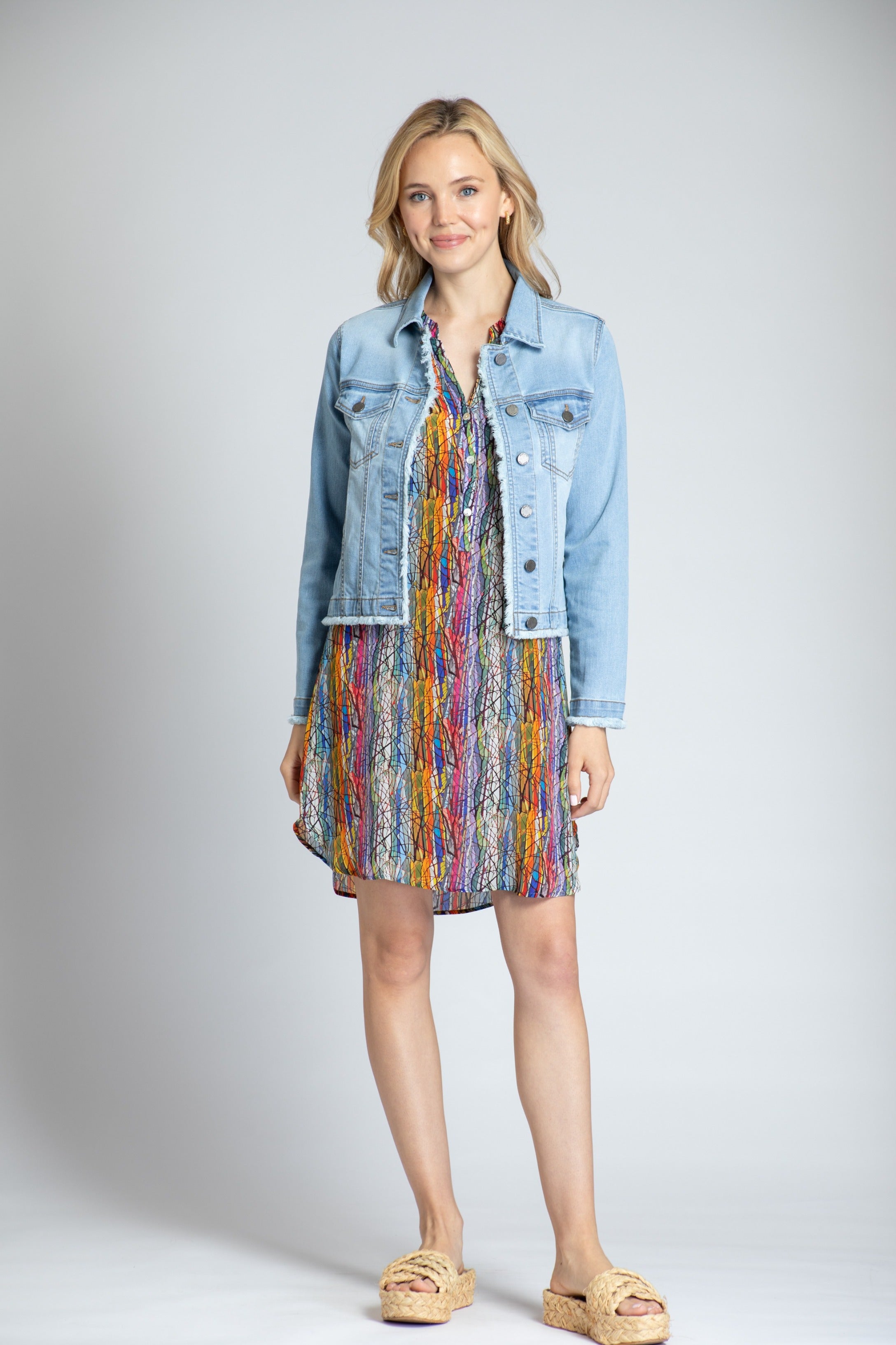 Kaleidoscope Tree Print - Sleeveless 1/2 Button-up Dress