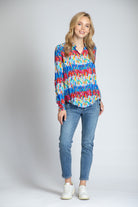 Multicolor Horizontal/ Vertical Brushes Print - Button-up With Roll-up Sleeve