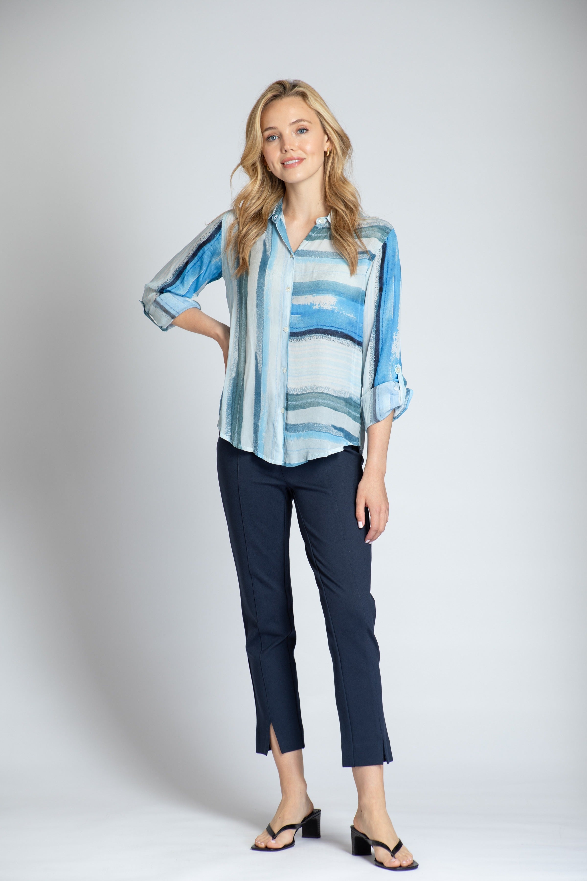 Ocean Stripe - Button-up With Roll-up Sleeve