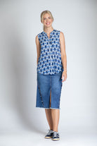 Ikat Box Print - Button Up Tank