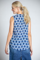 Ikat Box Print - Button Up Tank