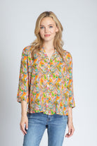 Colorful Chevron Rhapsody - 3/4 Sleeve Mandarin Collar Button-up