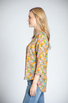 Colorful Chevron Rhapsody - 3/4 Sleeve Mandarin Collar Button-up