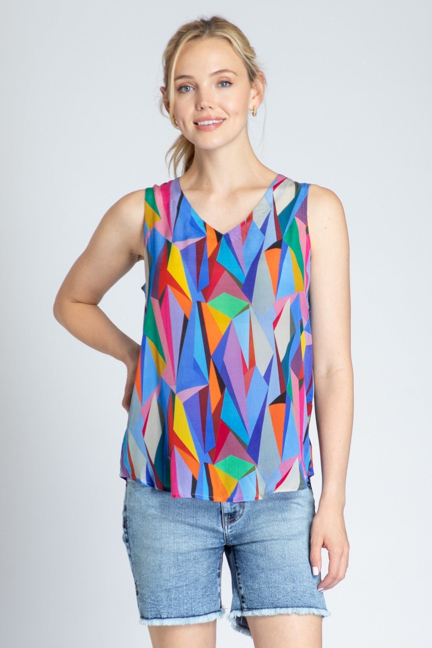  Colorful Mosiac Print - V-neck Tank