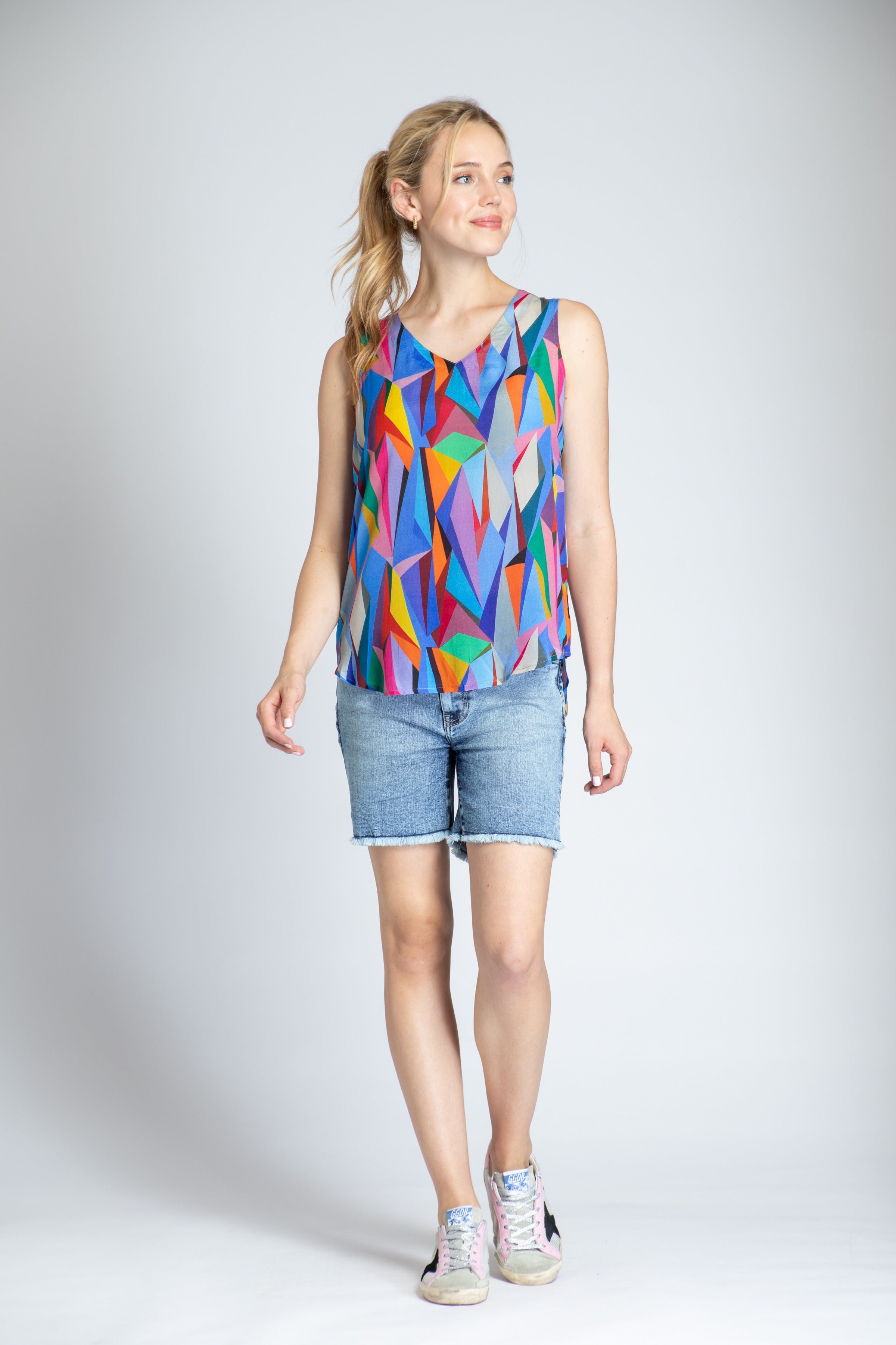  Colorful Mosiac Print - V-neck Tank