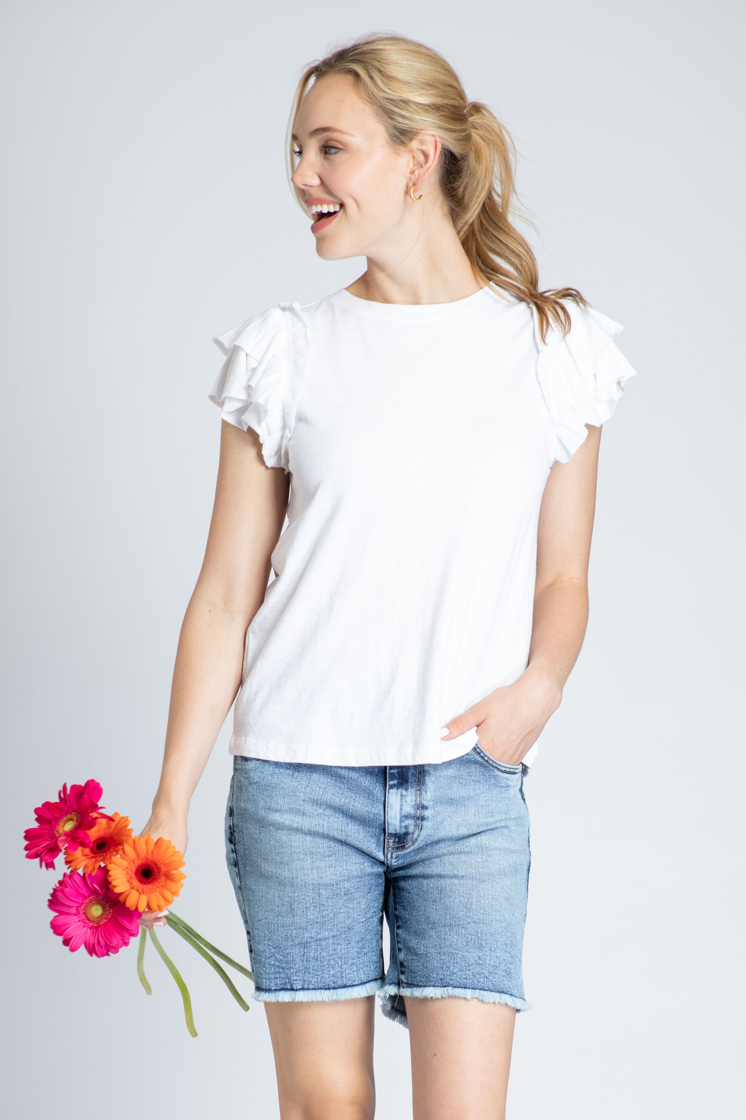 Ruffle cap store sleeve top