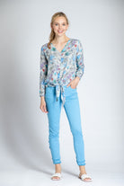 Multi Floral Print - V-neck Tie Front Top