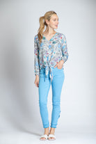 Multi Floral Print - V-neck Tie Front Top