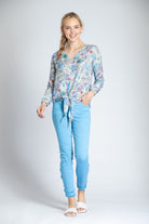 Multi Floral Print - V-neck Tie Front Top