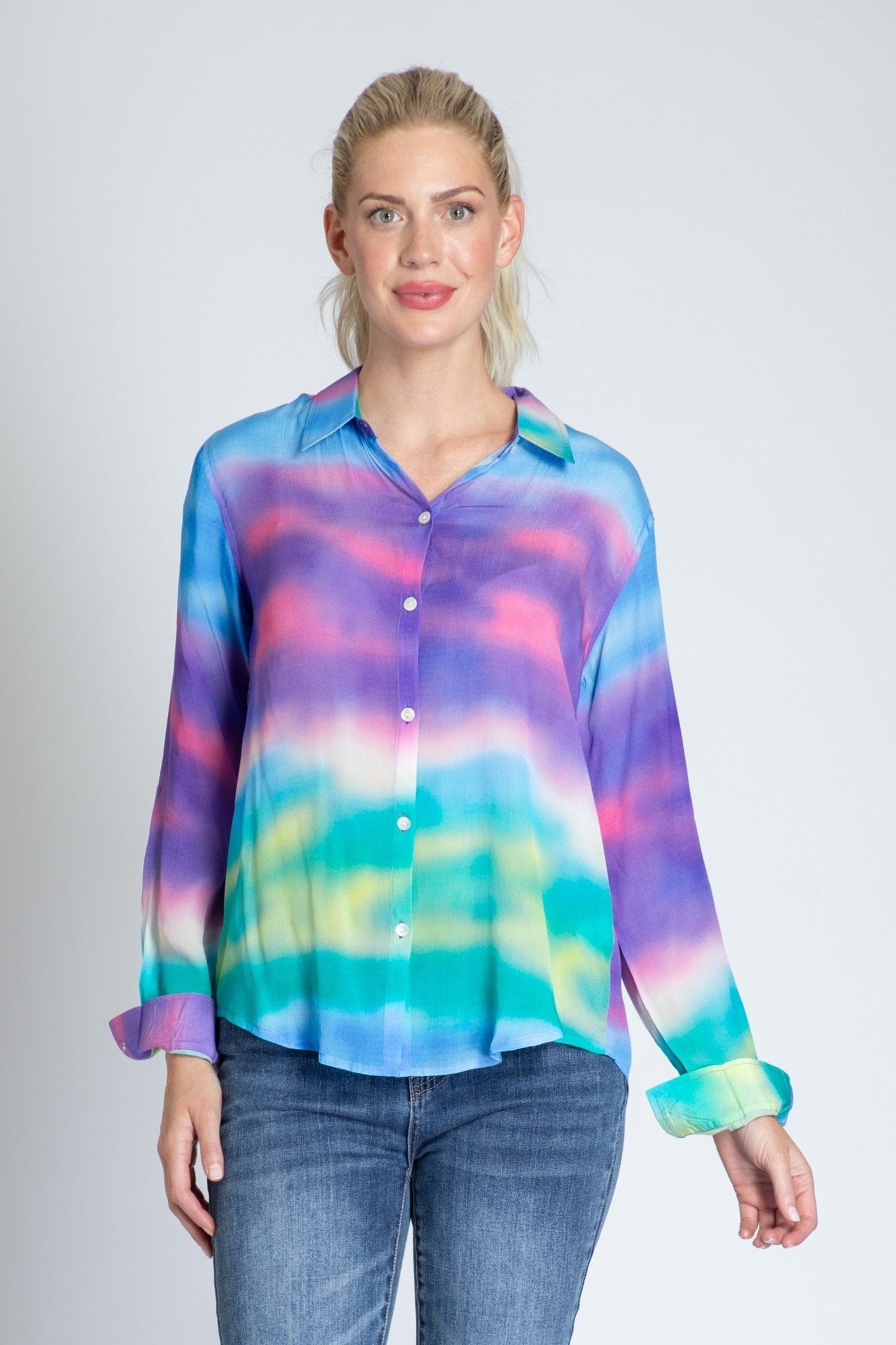 Colorful Ombre Print - Button-up With Roll-up Sleeve