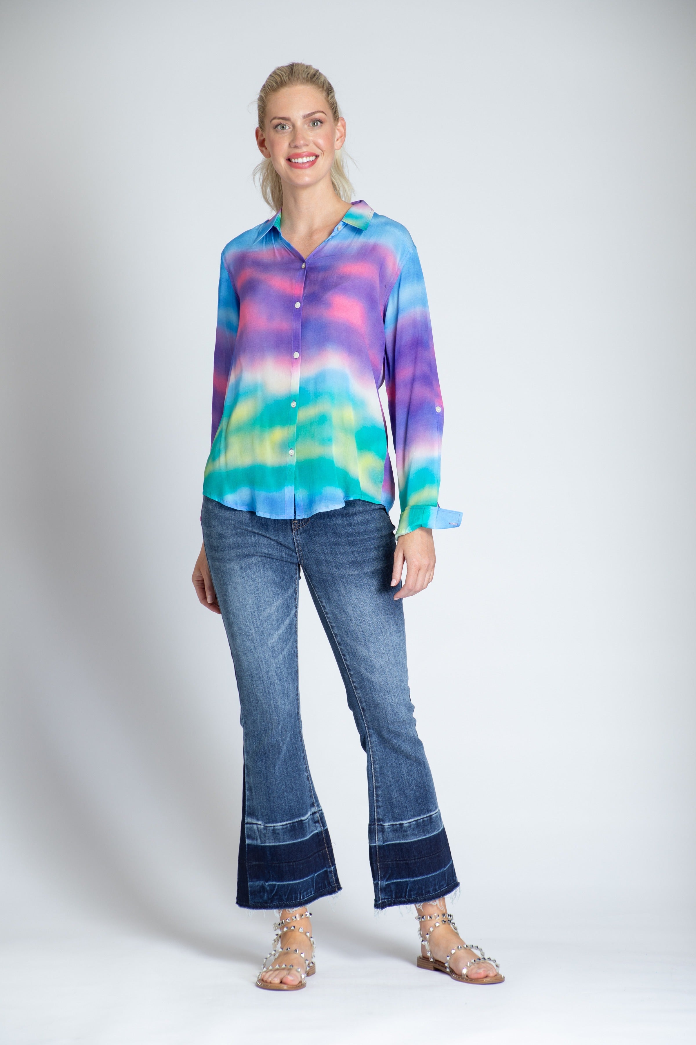 Colorful Ombre Print - Button-up With Roll-up Sleeve