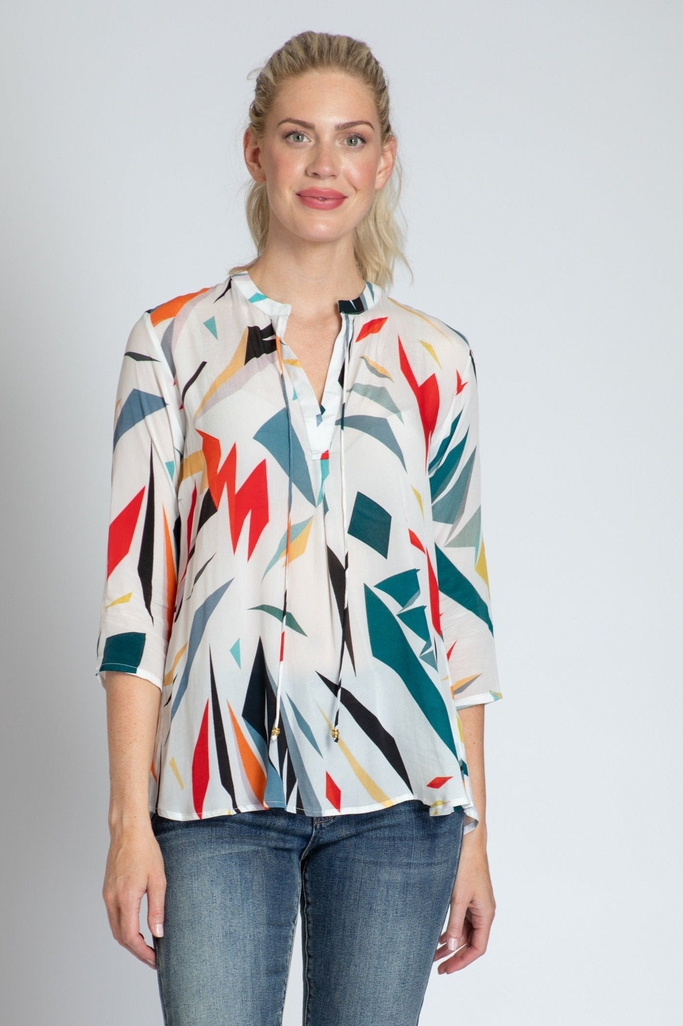 Abstract Multicolor Print - V-neck With Tassel