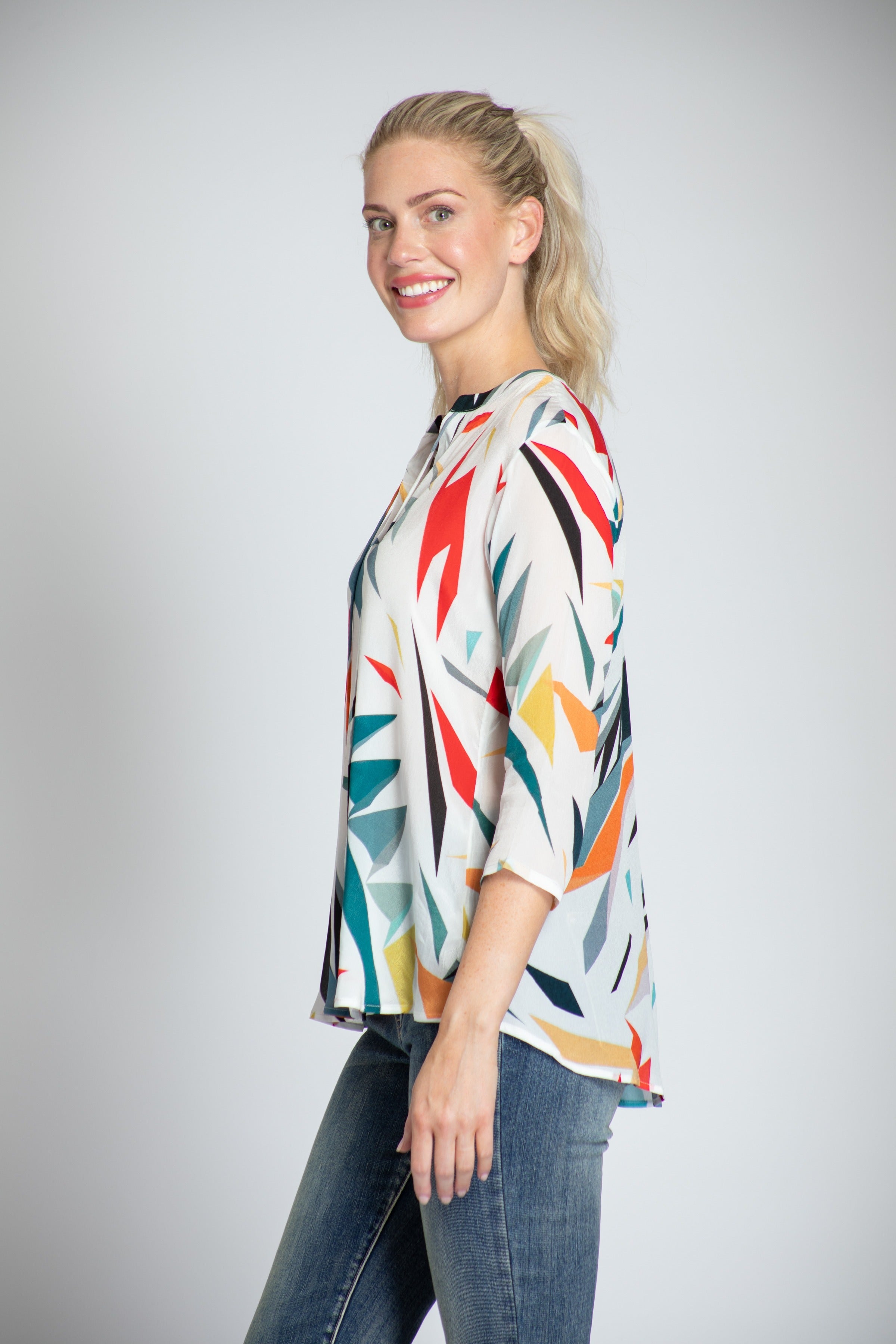 Abstract Multicolor Print - V-neck With Tassel