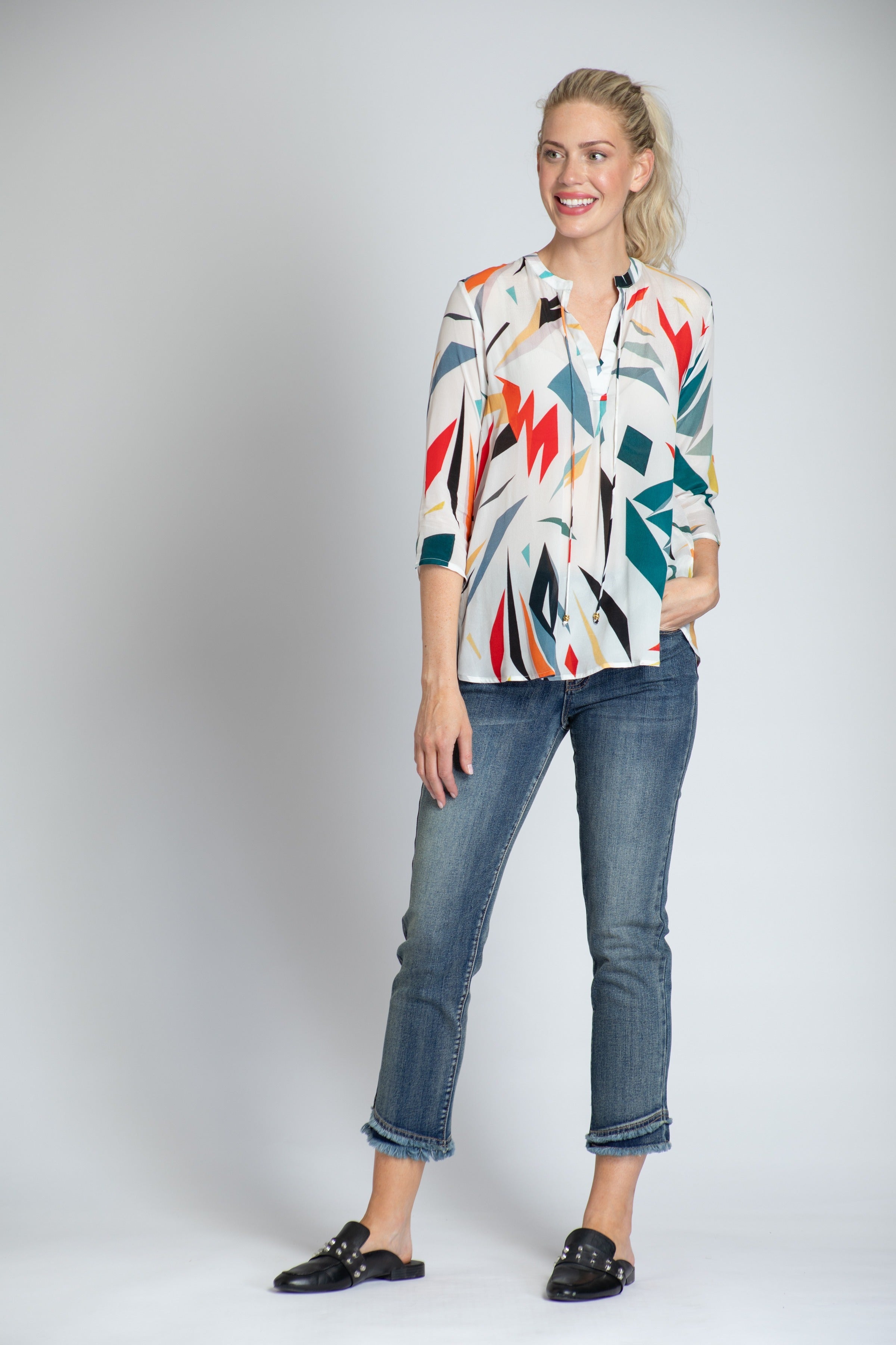 Abstract Multicolor Print - V-neck With Tassel