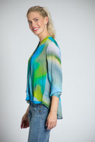 Blue/Lime Ombre Print - Crossover Top With Tassel