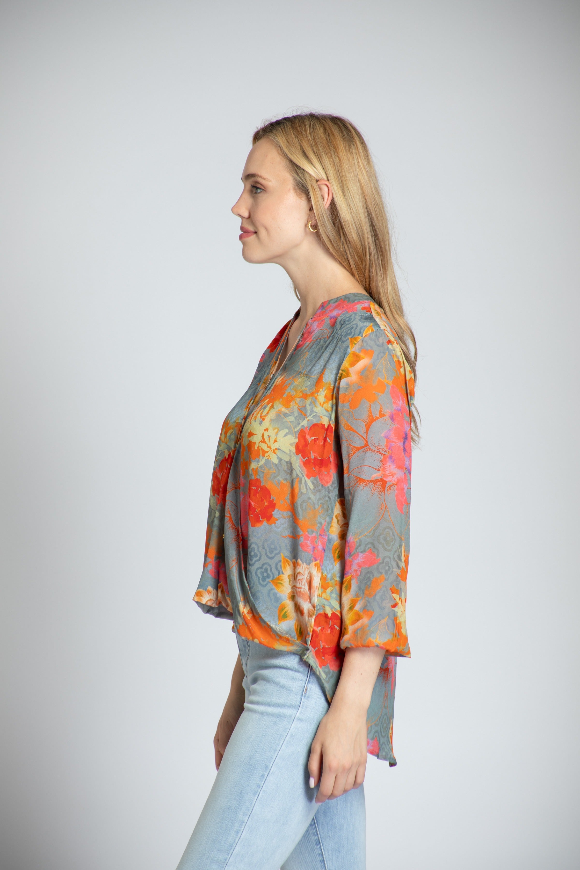 Boho Floral Print - Crossover Top With Tassel