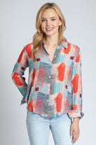 Multicolor Geo Square With Strokes Print - Button-up With Roll-up Sleeve