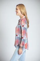 Multicolor Geo Square With Strokes Print - Button-up With Roll-up Sleeve