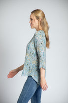 Modern Paisley Print - 3/4 Sleeve Mandarin Collar Button-up