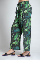 Dark Tropical Leaves Print - Crop Wide Leg Pant