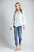 Button-up Blouse With Bursts Of Geometric Embroidery - White Multi