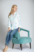 Button-up Blouse With Bursts Of Geometric Embroidery - White Multi