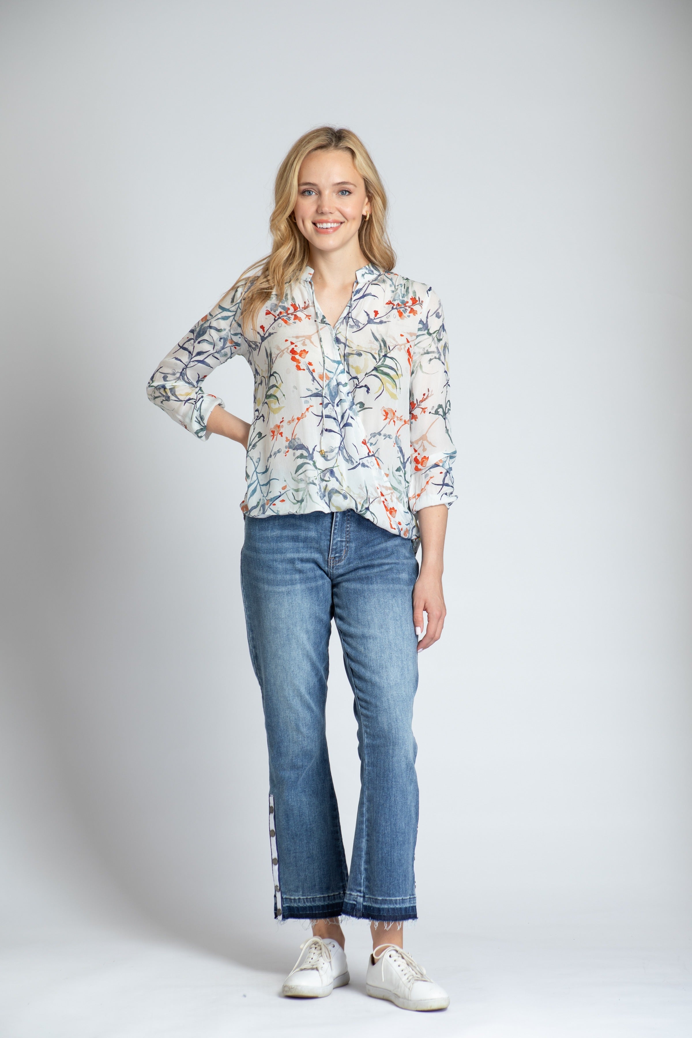  Botanical Print - Crossover Top With Tassel