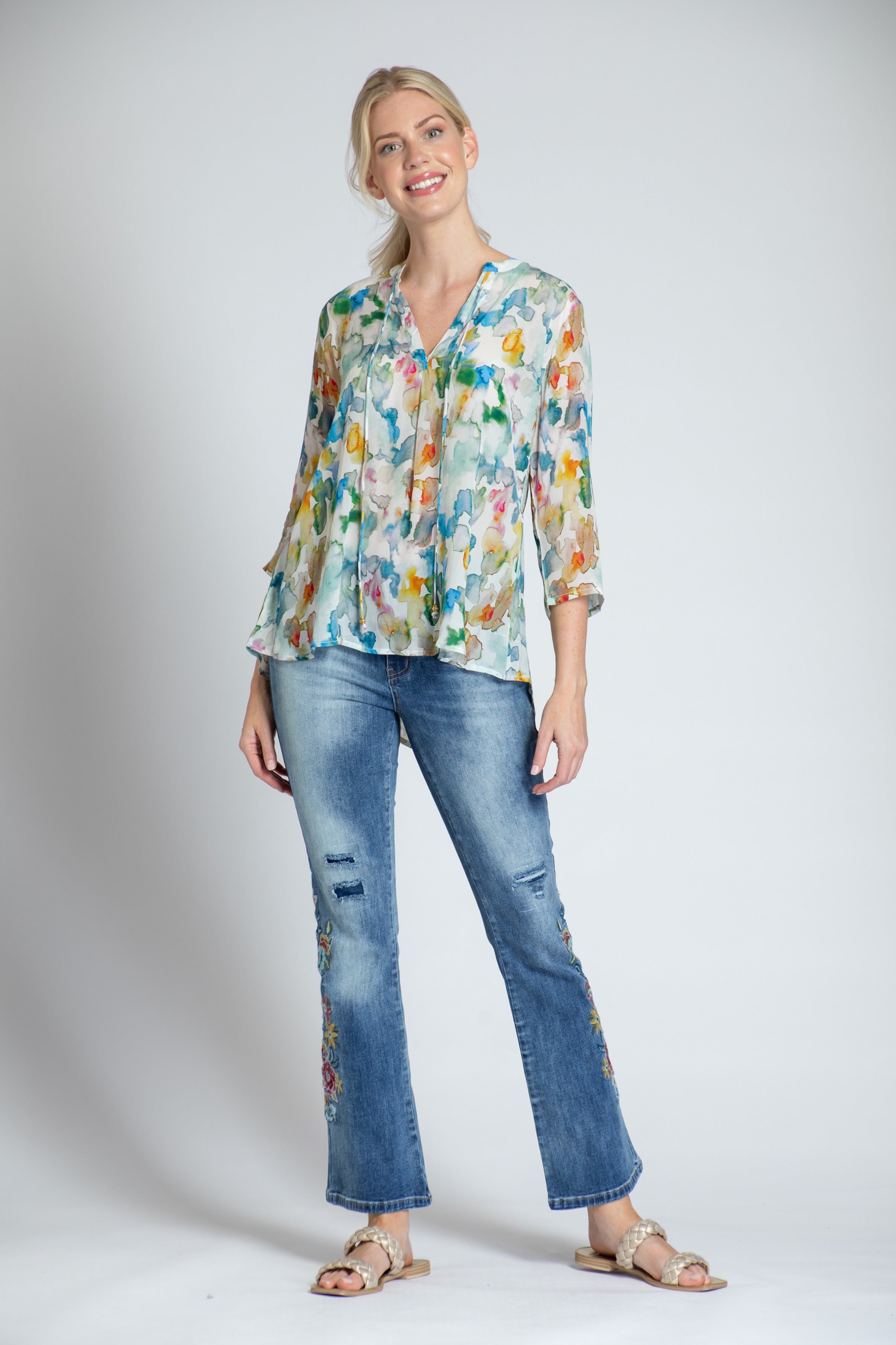  Desert Dyes Watercolor Print - V-neck With Tassel