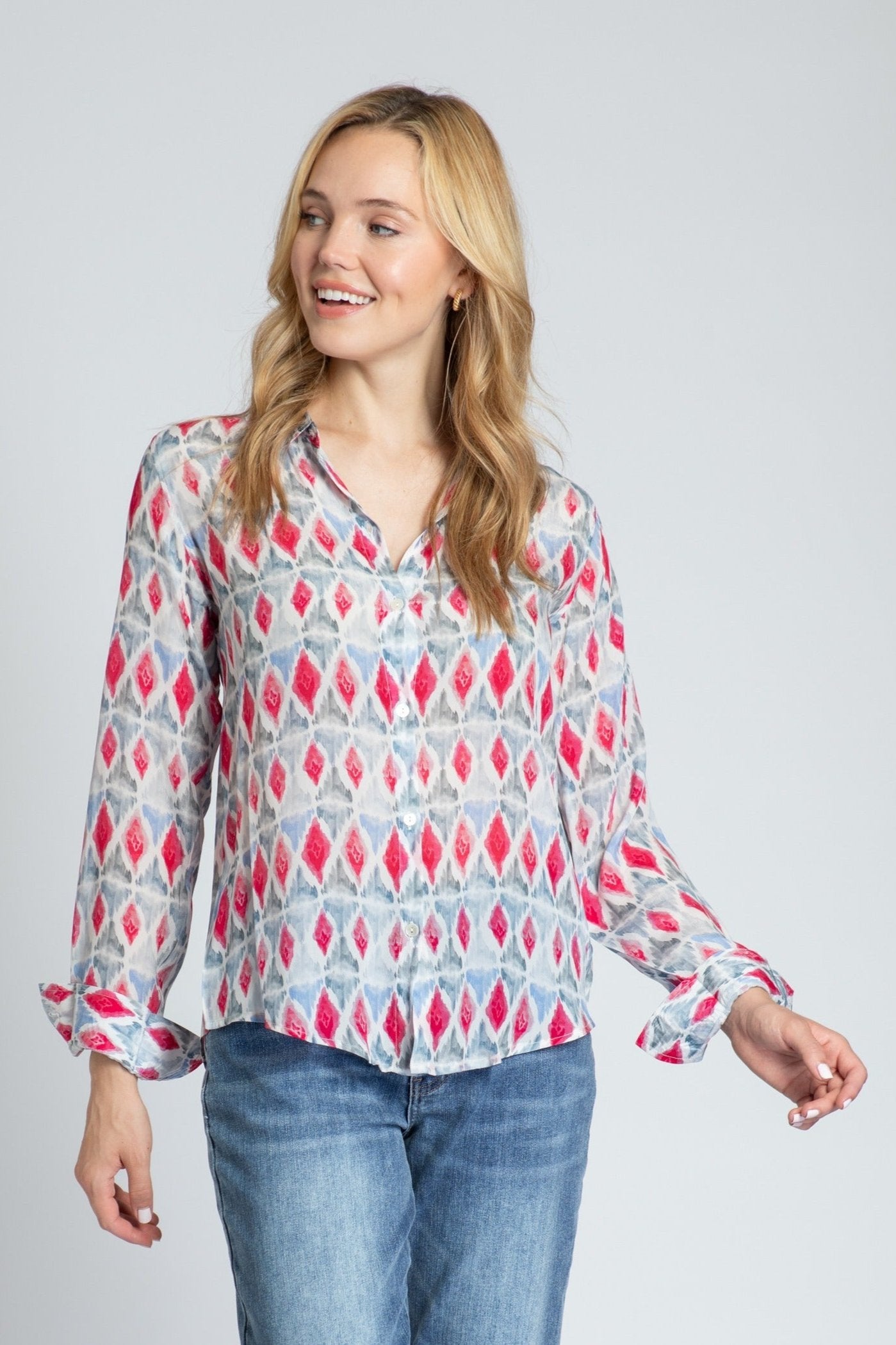 Diamond Ikat Print - Button-up With Roll-up Sleeve