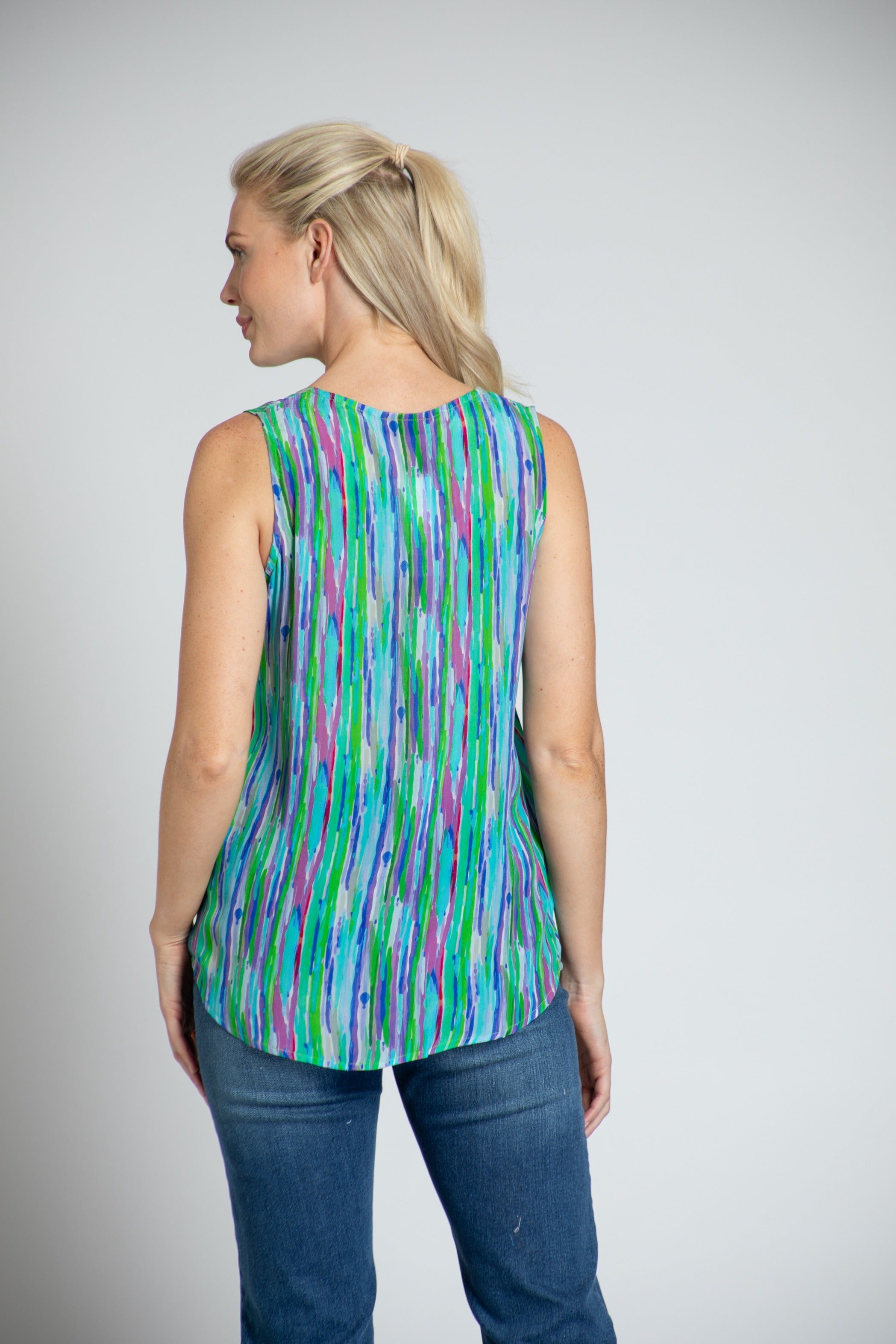 Colorful Dripping Stripe Print - V-neck Tank