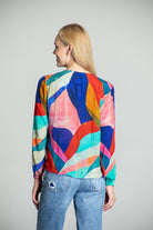 Colorful Abstract Print - V-neck Tie Front Top