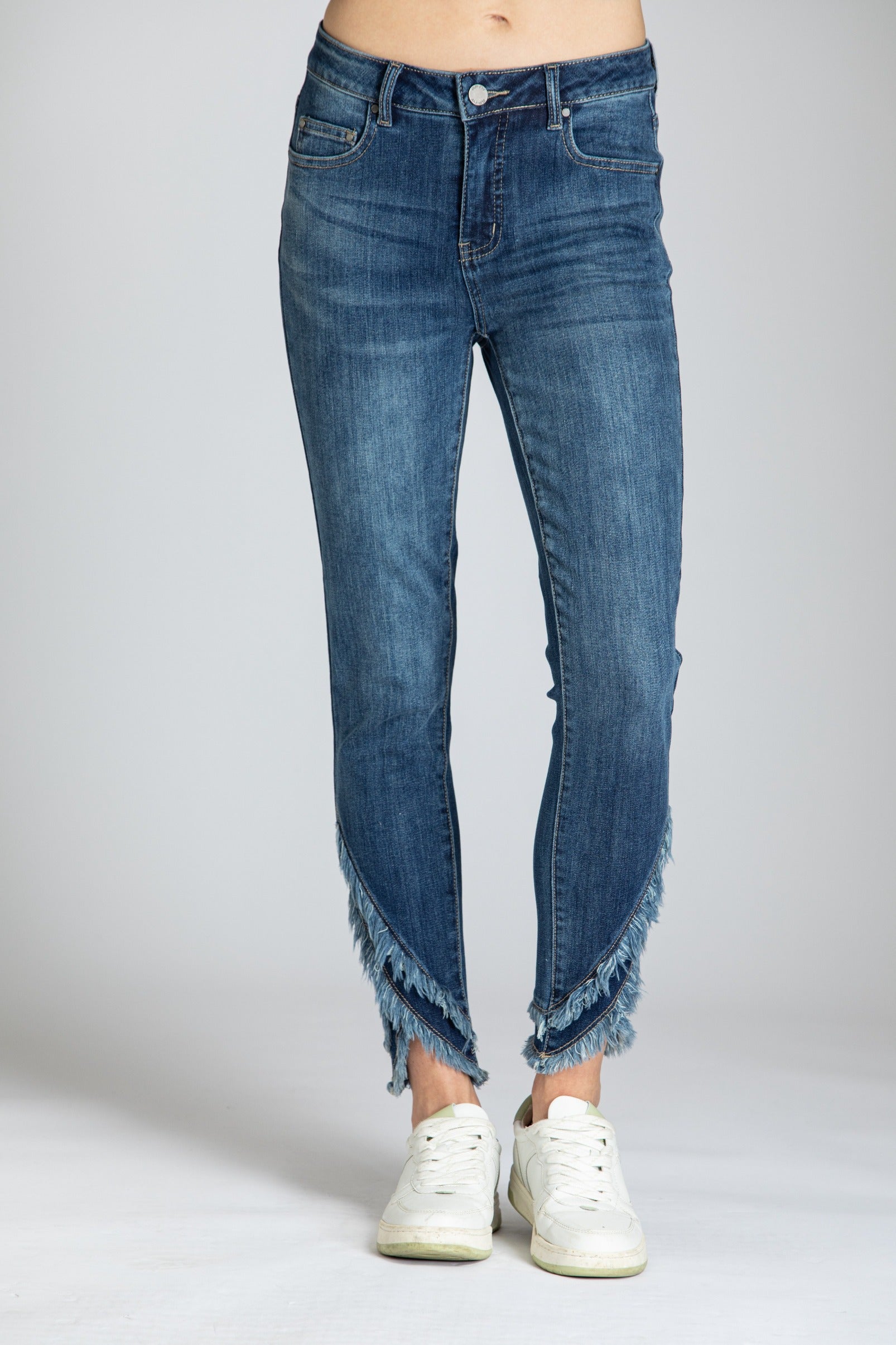 Liberty Double Layer Frayed Tulip Hem Skinny Ankle - Indigo | front side