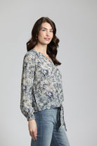  V Neck Tie Front Top With Shadow Contrast Floral Print | right side