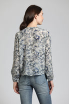  V Neck Tie Front Top With Shadow Contrast Floral Print | back side