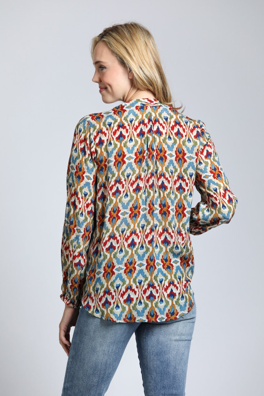 Colorful Ikat Print - Crossover Top With Tassel | back side