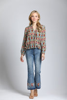 Colorful Ikat Print - Crossover Top With Tassel