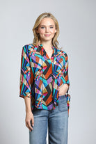 Multi-color Geometric Print - V Neck With Tassel | front side